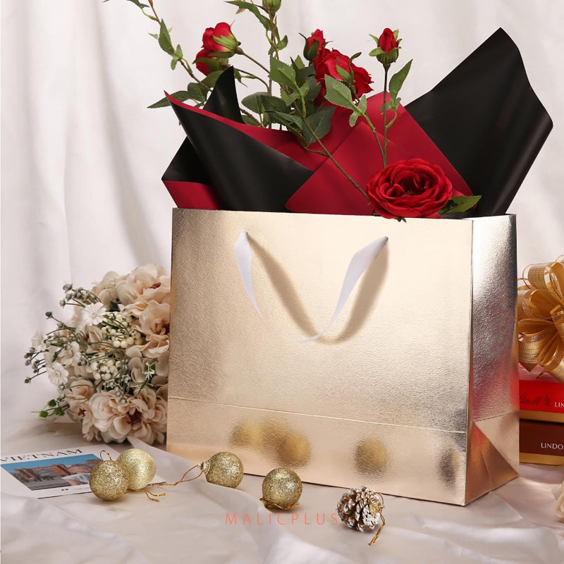 MALICPLUS 12 Large Gift Bags 13x5x10 Inches, Luxury Large Gift Bags with Handles for Thanksgiving Day and All Occasions (Champagne Gold with Grass Texture) - Image 3
